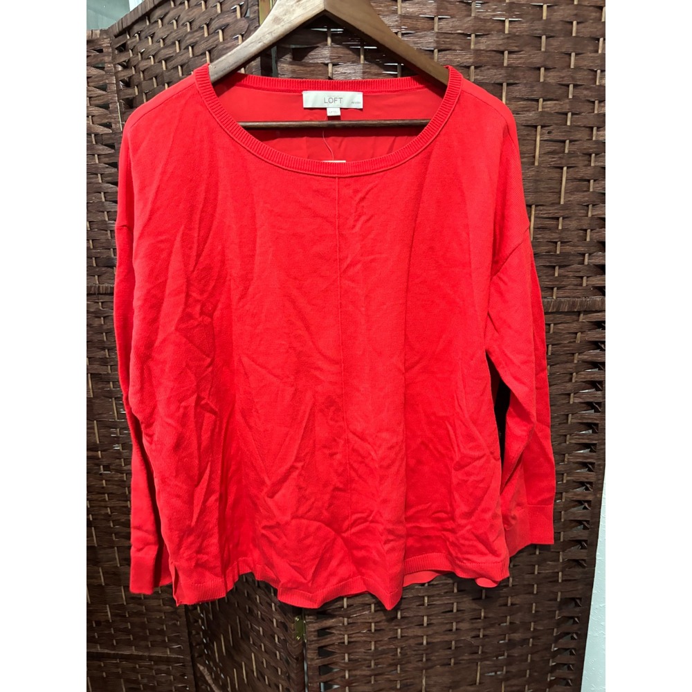 LOFT Petites Red Knit Top Blouse‎ Lightweight Pullover Long Sleeve  XLP